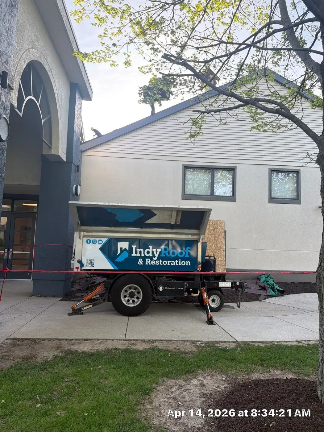 Storm damage documentation on a Spiceland commercial building