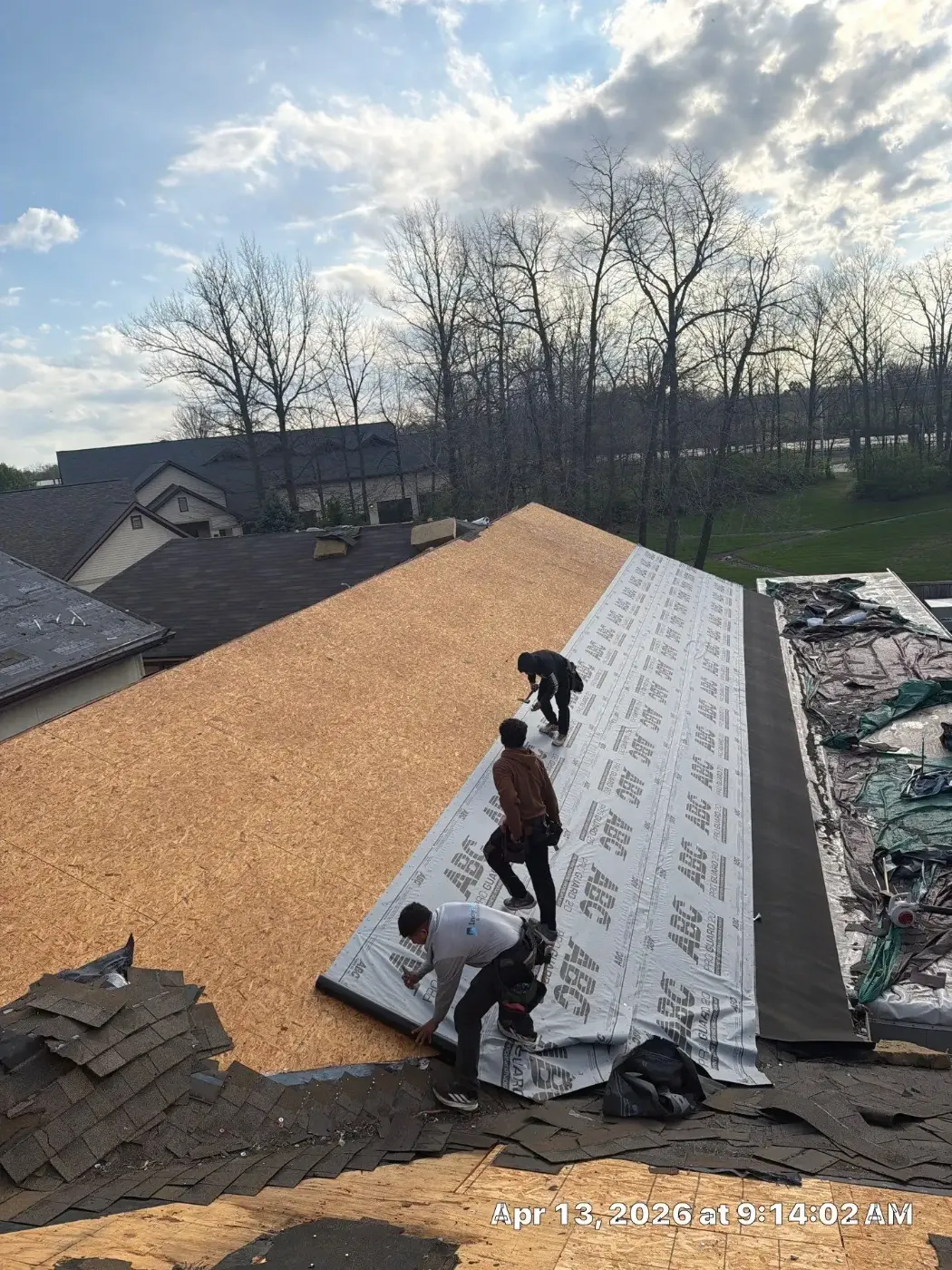 Storm damage documentation on a Spiceland commercial building